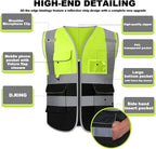 BeautyWill Custom Safety Vest Customized Logo Class 2 High Visibility Reflective Vest with Pockets Construction workwear