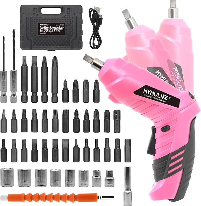 Cordless Electric Screwdriver, 3.6V Rechargeable Power Screwdriver with 47 pcs Accessories, usb charging, 3Nm Screw Gun, mini Carrying screwdriver set with LED Light Electric Power Drill Set