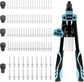 Meiwaltee 13" Rivet Gun, 1/4 Pop Rivet Gun with 100 Pcs Rivets, Manual Hand Heavy Duty Riveter with 5 Nosepieces for Plastic Metal,Aluminum, Plastic, Tube Stock,Gutter & Automotive.