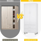 Aobabo 2 Large Drawer Metal Storage Cabinet with Wheels, Lockable Steel Storage Cabinet with 3 Adjustable Shelves with 6 Hooks for Home, Office, Garage, Classroom, White, Assembly Required