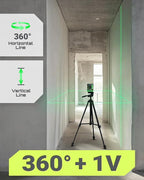 Green Laser Level Self Leveling, 360° Horizontal Laser with Vertical Laser Line, 4 Brightness Levels Pulse Mode for Floor Tile Wall Construction, L-Bracket, Batteries and Carry Bag Included