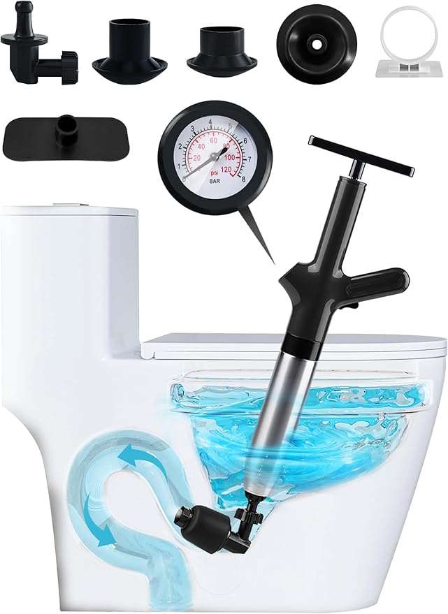 Toilet Plunger Drain Clog Remover Tool, High-Pressure Drain Snake Sink Plunger with Real-Time Barometer, Air Toilet Unclogger for Bathroom, Kitchen, Sinks and Clogged Pipe