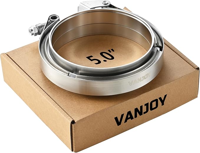 Quick Release Stainless Steel V Band Clamp with Male Female V Band Flange Kit for Exhaust, Turbocharger, Turbo or Downpipe, Sold In 1 Piece (5.0‘’)