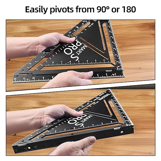 Pro 12 Inch Advanced Carpenter Square-Jig Block -Leve-Accurate Flatwork- Framing Square- Multi-Angle Measuring Tool (90° & 180°) for Carpenters & Architects(Black)