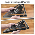 Pro 12 Inch Advanced Carpenter Square-Jig Block -Leve-Accurate Flatwork- Framing Square- Multi-Angle Measuring Tool (90° & 180°) for Carpenters & Architects(Black)