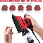 Hand Sanders for Wood, 14,000 RPM Compact Electric Sander Tool with 20 Pcs Sandpapers and Upraged Dust Box, Electric Sanders for Wood, Detail Sander for Sanding, Polishing, Removing Paint in Home