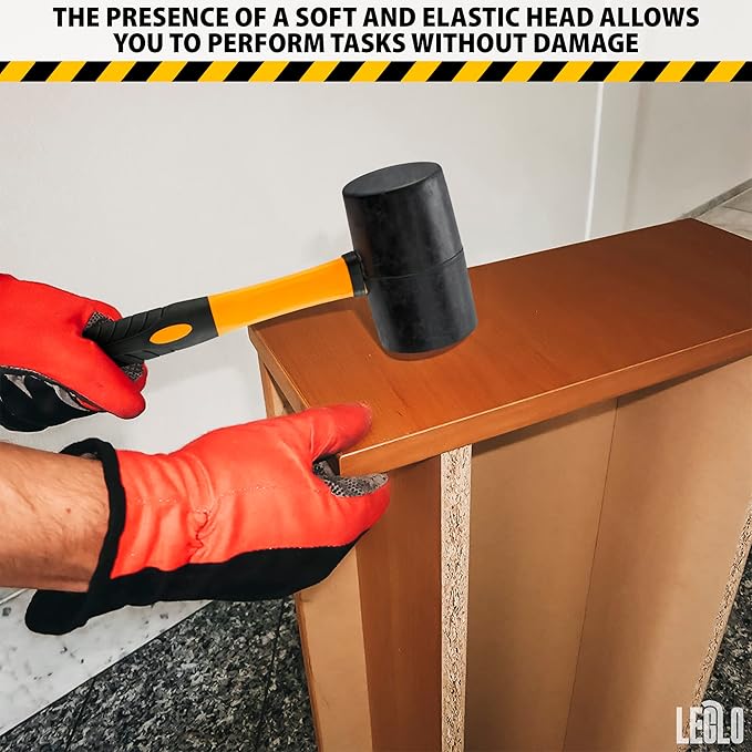 24 Oz Rubber Mallet Hammer for Woodworking, Flooring, Tiling, Camping and More - Rubber Hammer With Non-Slip Grip, Durable Ergonomic Handle, Anti-Vibrating Design For Efficient Work