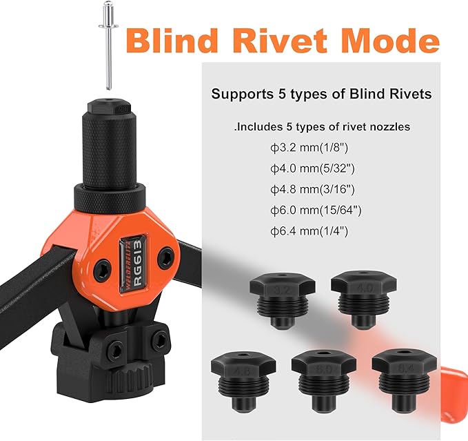 Dual-Function Rivet Nut Tool Rivet Gun Kit Including 405 pcs Rivet Nuts Blind Rivets 15 Mandrels 5 Rivet Nozzles, Multi-Purpose