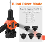 Dual-Function Rivet Nut Tool Rivet Gun Kit Including 405 pcs Rivet Nuts Blind Rivets 15 Mandrels 5 Rivet Nozzles, Multi-Purpose