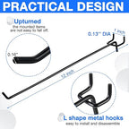 Shimeyao 100 Pcs Peg Board Shelving Hooks Stainless Steel Hanging Board Pegs Wall Display Hooks Bulk for 1/8 1/4 Garage Storage Organizer Accessories(12 Inch,Black)