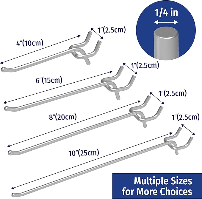 unp POETISKE Pegboard Hooks 0.204'' Diameter 6 inch Silver Metal Ball Ending Garden Tool Organizer Fits 1/4’’ Pegboard Garage Wall Hooks 50PCS