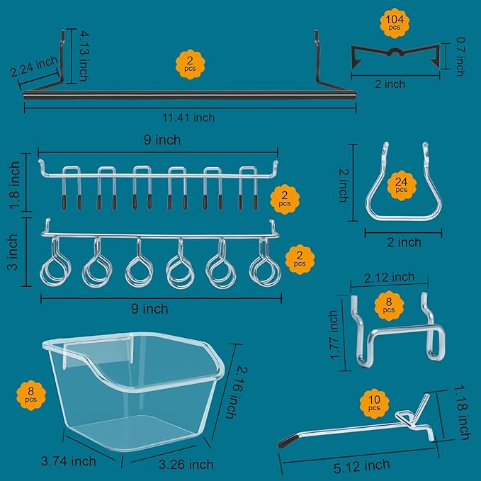 286PCS Pegboard Accessories Organizer Kit, Including pegboard Box Organizing Various Tools, 1/8 and 1/4 inch Pegboard Hooks Assortment for Hanging Storage,Garage Wall (286-Transparent Box)