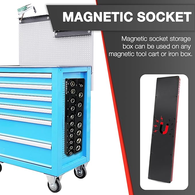 3Pcs 1/2", 1/4" and 3/8" Magnetic Socket Organizer Set,Metric Socket Holder Kit, Socket Trays，holds 75 Deep and Shallow 3/8" Sockets(sockets not included)