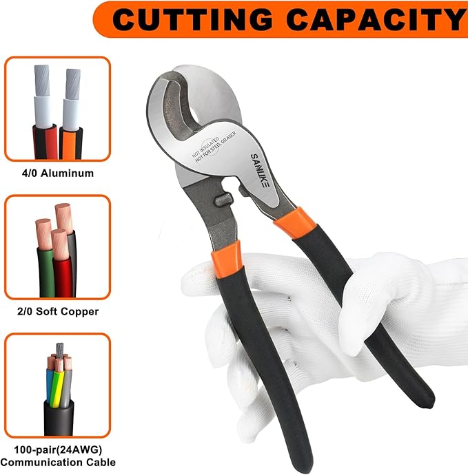 Sanuke Hydraulic Crimping Tool and Cable Cutter, 12 AWG to 2/0 AWG, 10 Tons Electrical Terminal Cable Crimper Tool Kit with 9 Die Sets and 64PCS Copper Wire Lugs
