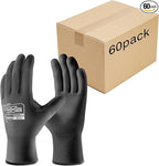 COOLJOB 60 Pairs Safety Work Gloves Pack Bulk with Grip PU Coating, 13 Gauge Seamless Knit Gloves with Polyurethane Dipped for Warehouse Working, Breathable Lightweight for Men Women, Black Large