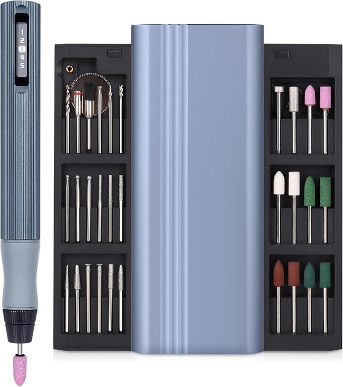 Electric Cordless Rotary Tool, Engraving Pen with 30 Engraving Bits, 5 Speed Level Adjustable, OLED Screen Display Speed and Power, Big Power No Core Motor