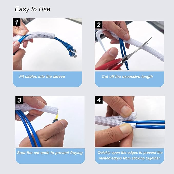 CrocSee 25ft - 3/4 inch Braided Cable Management Sleeve Cord Protector - Self-Wrapping Split Wire Loom for TV/Computer/Home Theater/Engine Bay - White