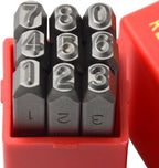 9pcs Heavy Duty Steel Stamp Uppercase Reverse Number 1/8 3mm Hand Stamping Character Mark Code Alphabet Punch Kit for Bracelet Ring Jewelry Sheet Metal Plate Making Mold Die