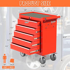 5 Drawers Rolling Tool Chest, Large Capacity Metal Tool Box with Wheels and Drawers, Tool Storage Cabinet with Keyed Locking, Tool Organizer Box for Garage, Workshop, Warehouse (Red)