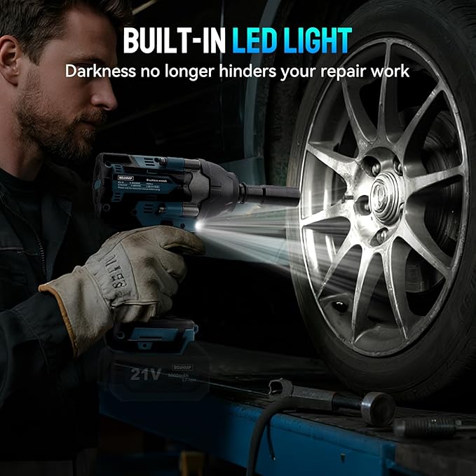 Cordless Impact Wrench 1/2 Inch, 1500 N.m/1106ft-lbs Brushless Impact Wrench Gun Compatible with Makita/Dewalt (No Battery), Electric Power Impact Driver for Car Home (For Makita Battery)