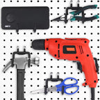 4 Pieces Pegboard Hooks Pegboard Drill Holder Double Power Tool Black Flat Utility Hook Peg Board Organization Accessory for Workbench, Garage Storage(7.48 x 2.8 x 3.66 Inch)