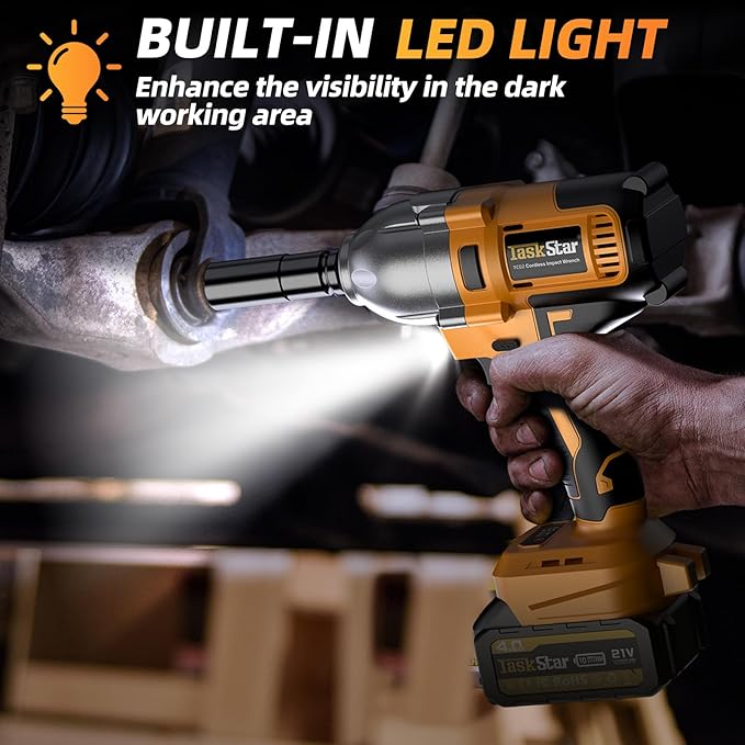 Cordless Impact Wrench 1/2 Inch, 1200N·m(886ft・lbs) Brushless High Torque Impact Gun, 21V Electric Impact Driver, 2x4.0Ah Batteries, Charger & 6 Sockets, Variable Speeds for Car/Truck RV/Mower