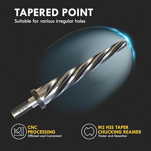 1" Bridge Construction Reamer, M2 HSS Taper Chucking Reamer Drill Bit with 5-Spiral Flutes Design for Steel, Alloy, Aluminum, Wood and Plastic