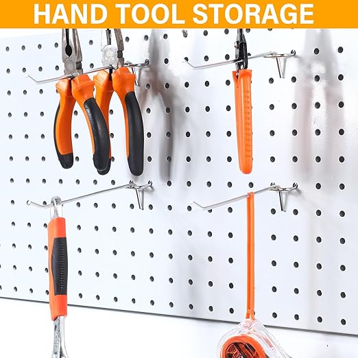 Shimeyao 100 Pcs Peg Board Shelving Hooks Stainless Steel Hanging Board Pegs Wall Display Hooks Bulk for 1/8 1/4 Garage Storage Organizer Accessories(6 Inch,Silver)