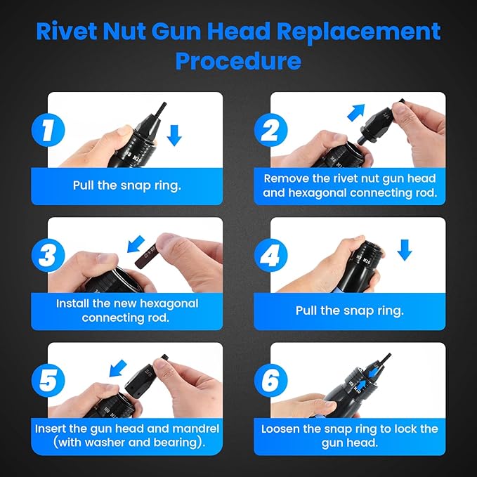 Pneumatic Rivet Nut Gun Kit with 11PCS 1/4 & 5/16 & 3/8 Mandrels, Industrial Grade Air Rivnut Tool Set with Self-Locking Head Gun, Air Riveter Nut Gun for Threaded Nutsert Insert Installation