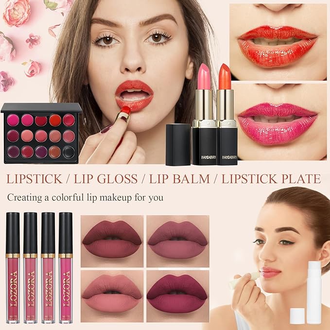 Makeup Kit Full Multi-Purpose Beauty Set Festive Gift Box - Highly Pigmented Palette Combination Lips Facial Brows Eye Makeup Brush for Essential Starter - Full Makeup Kit for Women-VeraVaultWomen