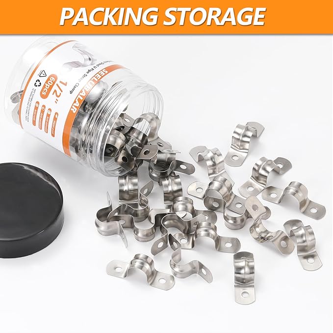 M12 Pipe Clamps, 1/2 Inch 304 Stainless Steel Conduit Clamps, 2 Hole Strap U Bracket Rigid Pipe Strap Metal U Clamp Conduit Strap Tension Clips U-tube Pipe Clamps（12mm）