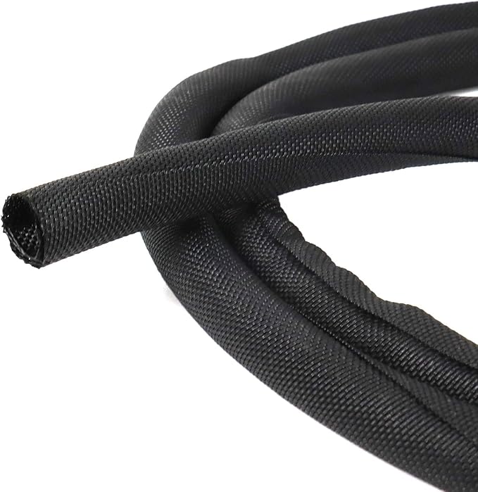 Black Braided Cable Management Sleeves Wire Loom Tubing Cord Protector Self-Wrapping (3/8"-30Feet)