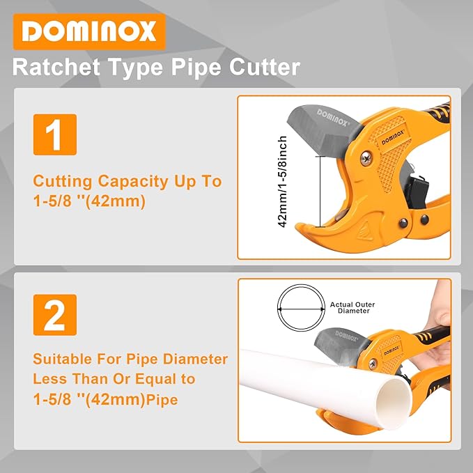 DOMINOX 1-5/8 Inch O.D. Ratchet-type PVC Pipe Cutter, Apply to PEX, PVC and PPR plastic hoses and Plumbing Pipe, Suitable for Home Working and Plumber