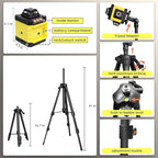 Laser Level, 4 x 360° Laser Level with Tripod, Self Leveling Laser Level 4D Green Lazer Level 16 Lines Laser Level 360 Self Leveling for Construction, Picture Hanging, Floor Tile, Renovation