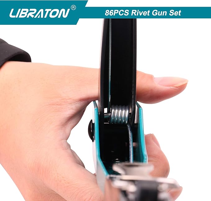 Rivet Gun, Rivet Gun Kit, Pop Rivet Gun, 80PCs Metal Rivets and 4 Drill Bits, Heavy Duty Hand Riveter, Rivet Gun Tool for Metal, Automotive, Blind Rivets 3/32" 1/8" 5/32" 3/16"