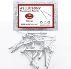 190pcs Silver 3/16" x 5/16" Aluminum Blind Rivets, 4.8 x 8mm Pop Rivets,Aluminum Grip and Steel Mandrel