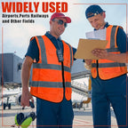 15 Pack Reflective Safety Vests with Pockets and Zipper High Visibility Vest Construction Work Vest for Men Women(Orange Red, Large)