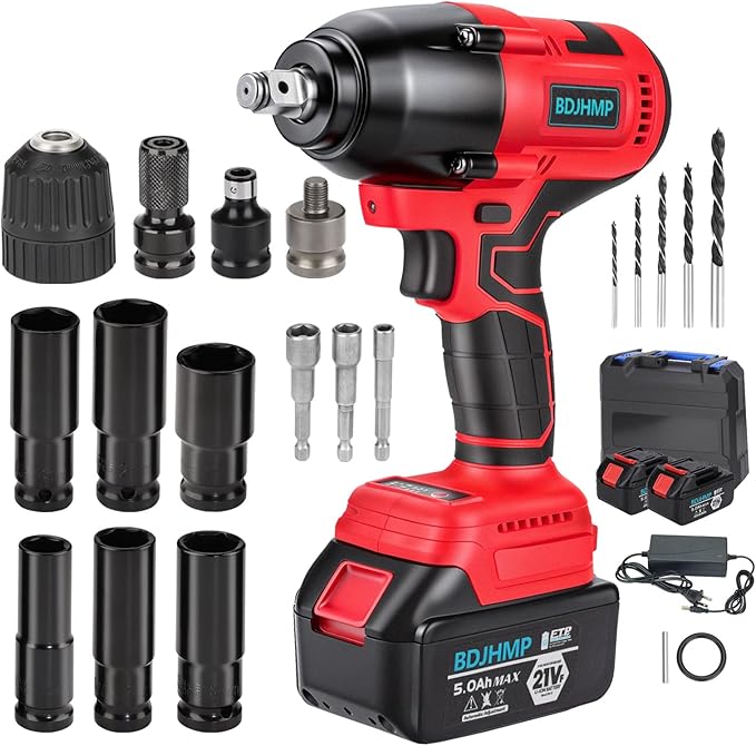 Cordless Impact Wrench, 1106 FT-lbs 1500Nm Brushless Impact Gun 1/2", 18V 2 * 5.0 Ah Multifunction Power Impact Driver for Home Car Truck Mower