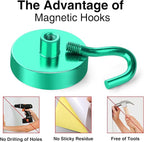 MIKEDE Magnetic Hooks Heavy Duty, 150LB Strong Magnet with Hook for Fridge, Super Neodymium Extra Strength Industrial Hooks for Toolbox, Cruise, Grill(Green,10 Pack)