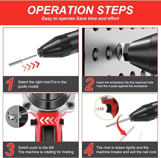 Cordless Rivet Gun for Mil-Waukee 18V Battery, Electric Rivet Tool with LED Light, 3 Size for 1/8", 5/32", 3/16" Rivets–Brushless Blind Pop Rivet Gun Tool for Aluminum & Steel Rivets (Tool Only)