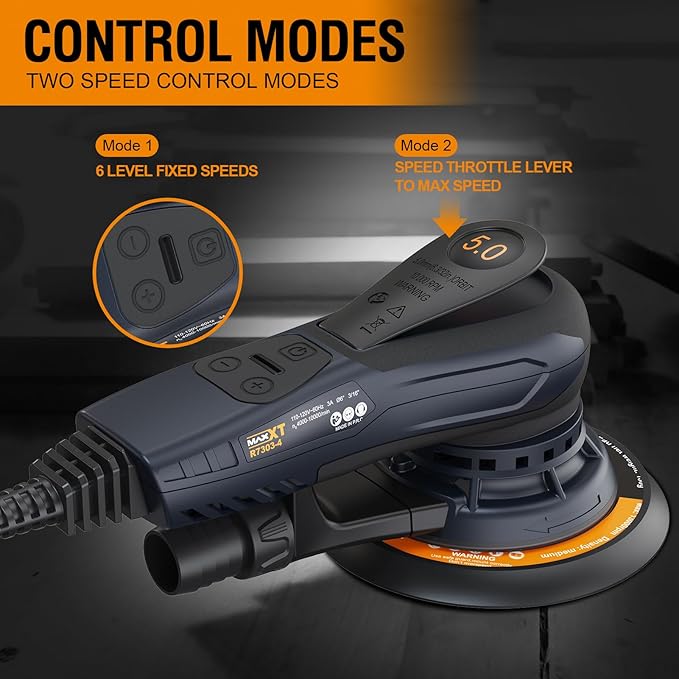 MAXXT Electric 5mm Random Orbital Sander with Tool Case, Variable Speed Palm Sander with Brushless Motor, 5&6Inch Sanding Pads, Sanders for Woodworking, Primary Wood and Panel Processing