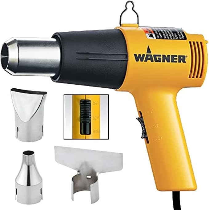 Wagner Spraytech 2417344 HT1000 Heat Gun Kit, 3 Nozzles Included, 2 Temp Settings 750ᵒF & 1000ᵒF, Great for Shrink Wrap, Soften Paint, Bend Plastic Pipes, Loosen Bolts and More