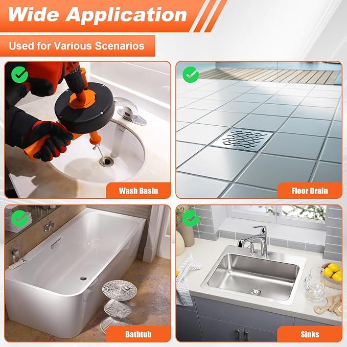 Drain Snake, 42FT Drain Auger with Drill Adapter, Plumbing Snake Clog Remover with Work Gloves, Manual or Powered Use for Kitchen, Sink, Sewer and Shower