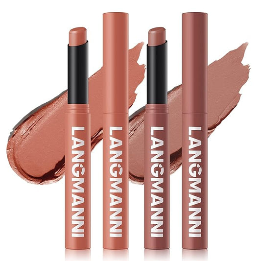Jolilab 2 Pcs Velvet Matte Lipstick Nude Matte Soft Dark Color Stick Waterproof Long-Lasting Non-Stick Cup High Pigmented Lip Stick Lip Balm Beauty Cosmetics Gift for Girls（05#+06#
