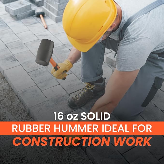 2 Pack Rubber Mallet Hammer Set, 16oz & 35mm Dual Faced Small Hammer with Fiberglass Handle, Rubber Mallet for Camping, Tiles, Tent Stakes, Woodworking, and Flooring