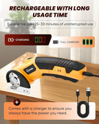 Saker Cordless Electric Scissors,Cardboard Box Cutter,4V Rechargeable Rotary Cutter with Safety Lock & LED Light,Cardboard Cutter for Cutting of Fabric, Leather, Carpet, Plastic, and More(2 Blades)