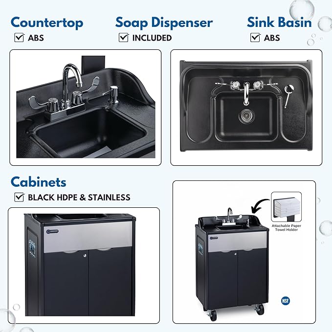 Ozark River Portable Sinks, Titan PRO 1 Black, Outdoor Portable Sink with Hot Water, Mobile Self Contained Sink with Water Tanks and Wheels, Portable Outdoor Hand Washing Sink Station