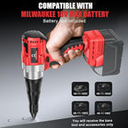Cordless Rivet Gun Kit Compatible with Milwaukee 18V Brushless Electric Riveters Gun Tool with 3-Size Steel Rivets(1/8"-5/32"-3/16") LED Light & Nose Piece (Bare Only)