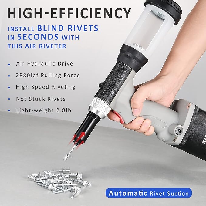 Pneumatic Rivet Gun S30 Self-Suction Air Rivet Gun 3/16" 5/32" 1/8" 3/32" Hydraulic Riveter with 1 Set of Extra Jaws