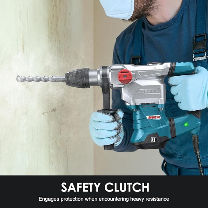 ENEACRO SDS-Max Heavy-Duty Rotary Hammer Drill 9 Ft.lbs, 3 Functions with Safety Clutch & Vibration Control 1-9/16" Drilling Capacity in Concrete– Includes Chisel, Drill Bit, and Tool Bag